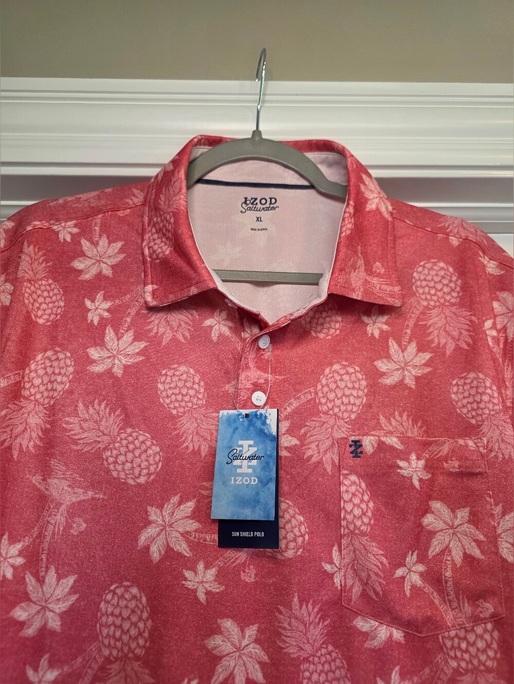 NWT - IZOD Saltwater Coral Red Pineapple Print Polo